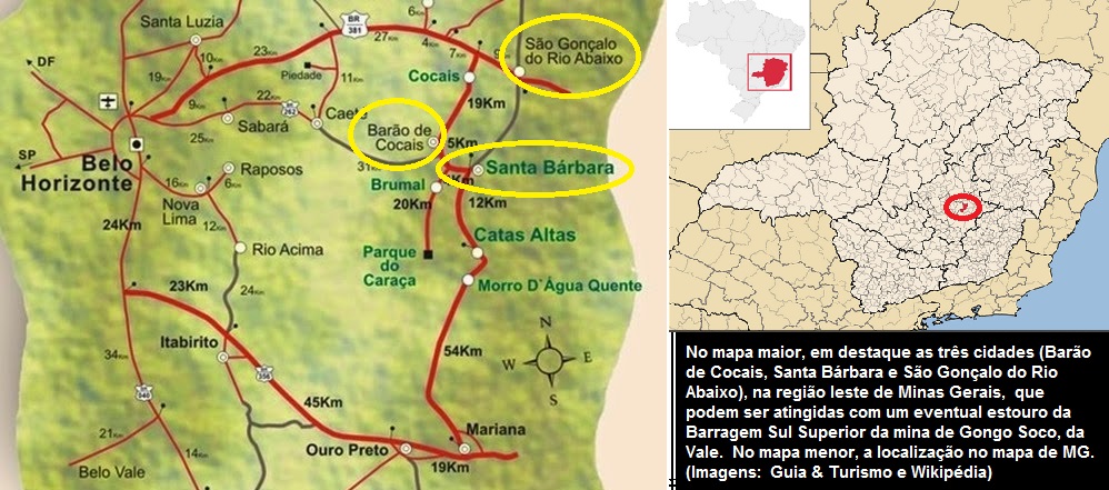 Mapa de Barragem que pode estourar_Regiao central de MG-24-03-2019