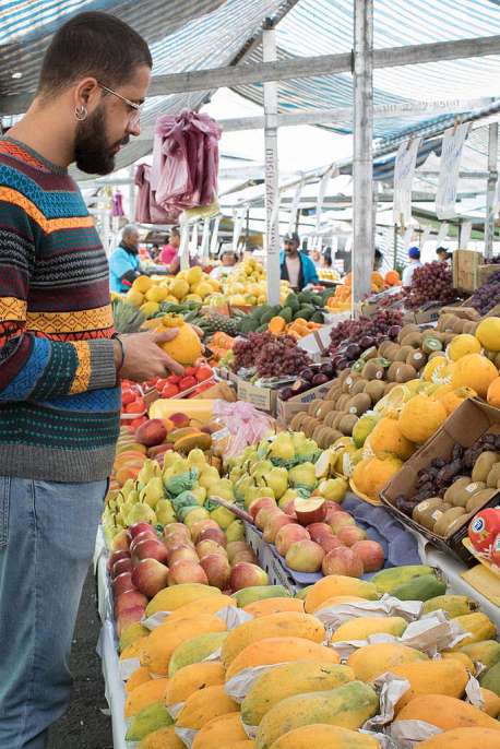 Locals Trade Fruit and Vegetables at a Food Market in São Paulo, Brazil